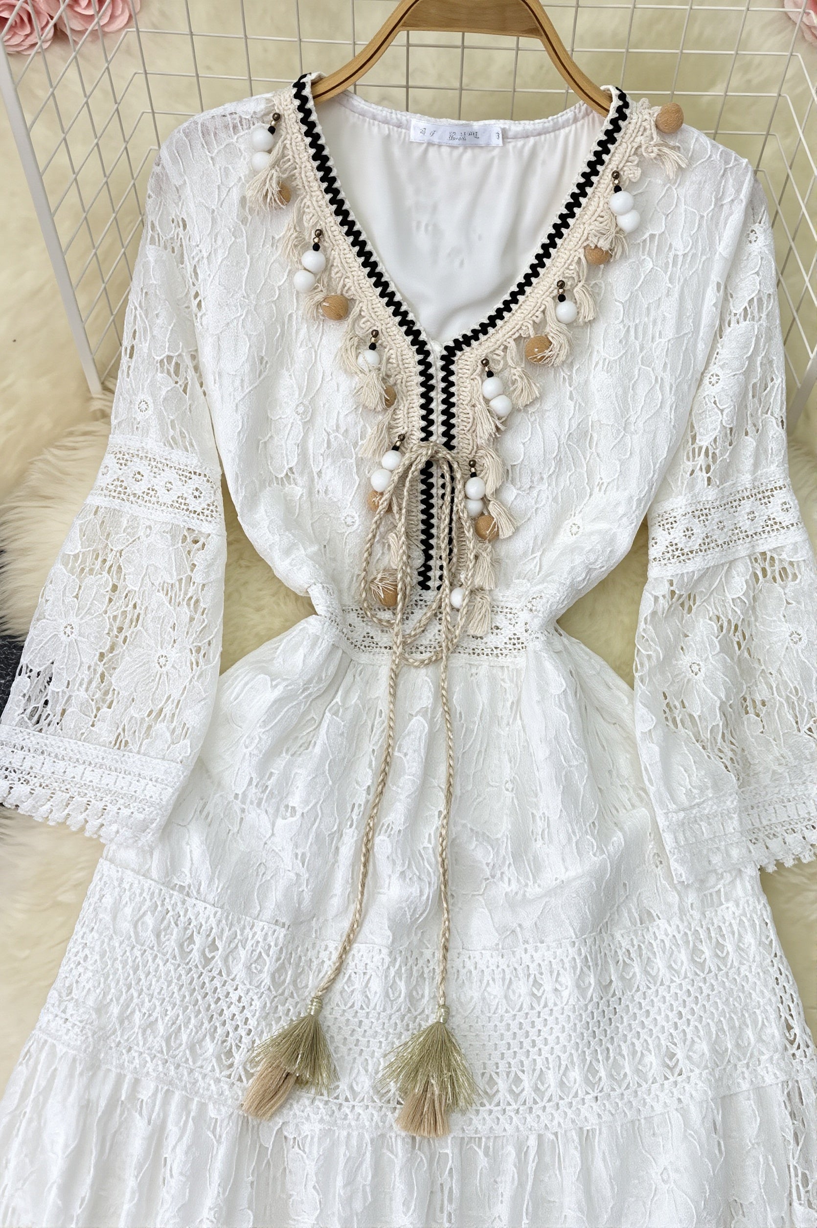 Tassel Lace Spliced Long Boho Dress - Image 4