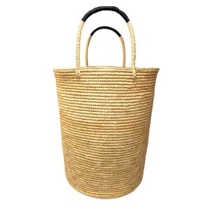 Beige Woven Tall Basket Bag