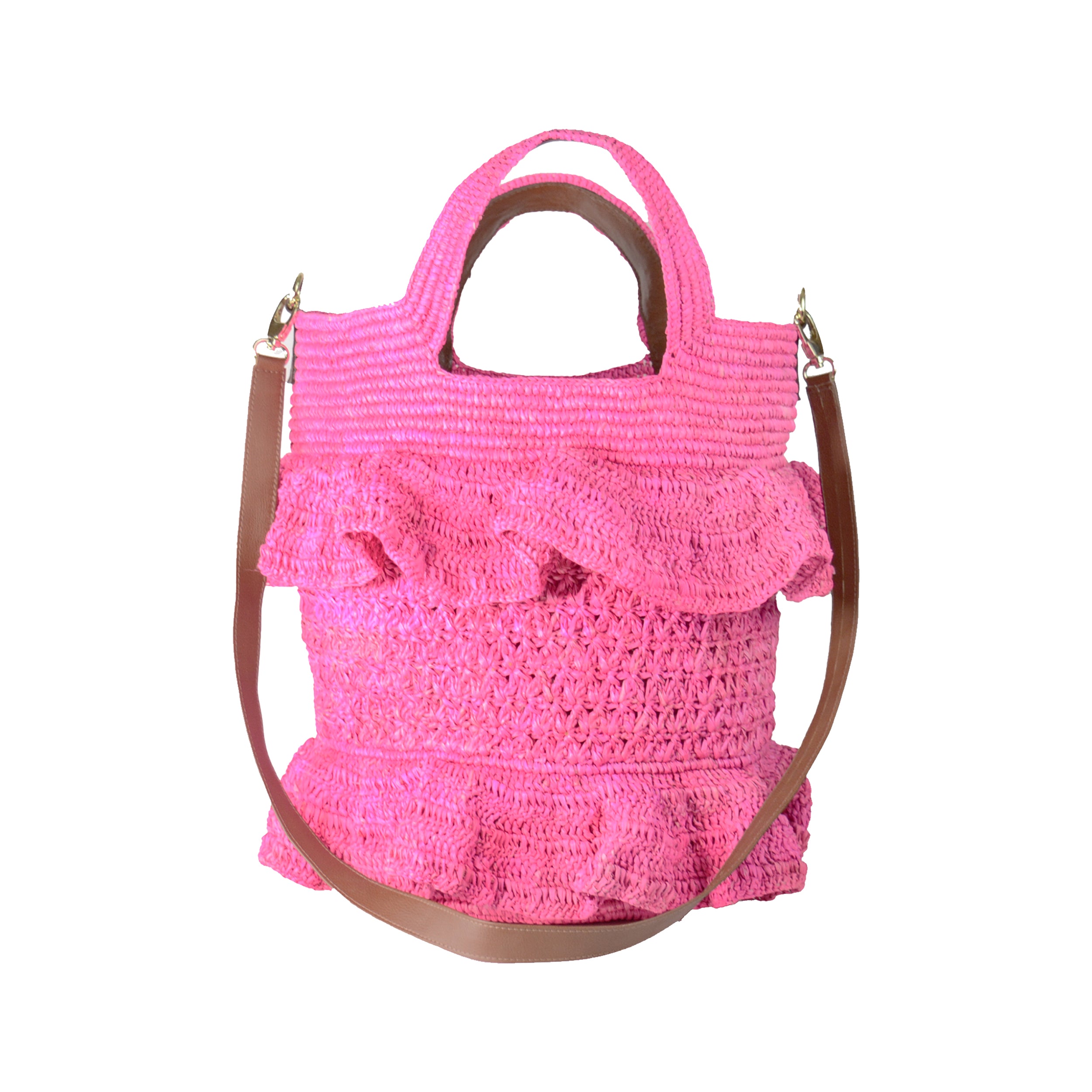 Ruffle Tall Bag with Leather Strap
