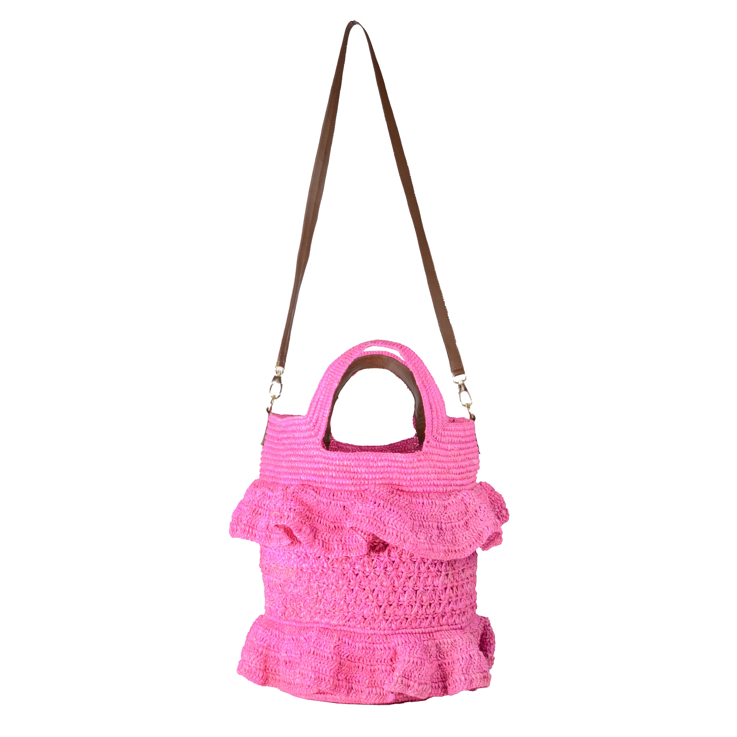Ruffle Tall Bag with Leather Strap
