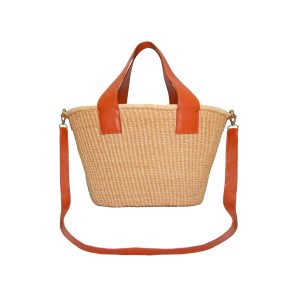 Maxi Basket Straw Bag with Leather Handles and Removable