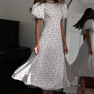 Floral Split Puff Sleeve Maxi Dress