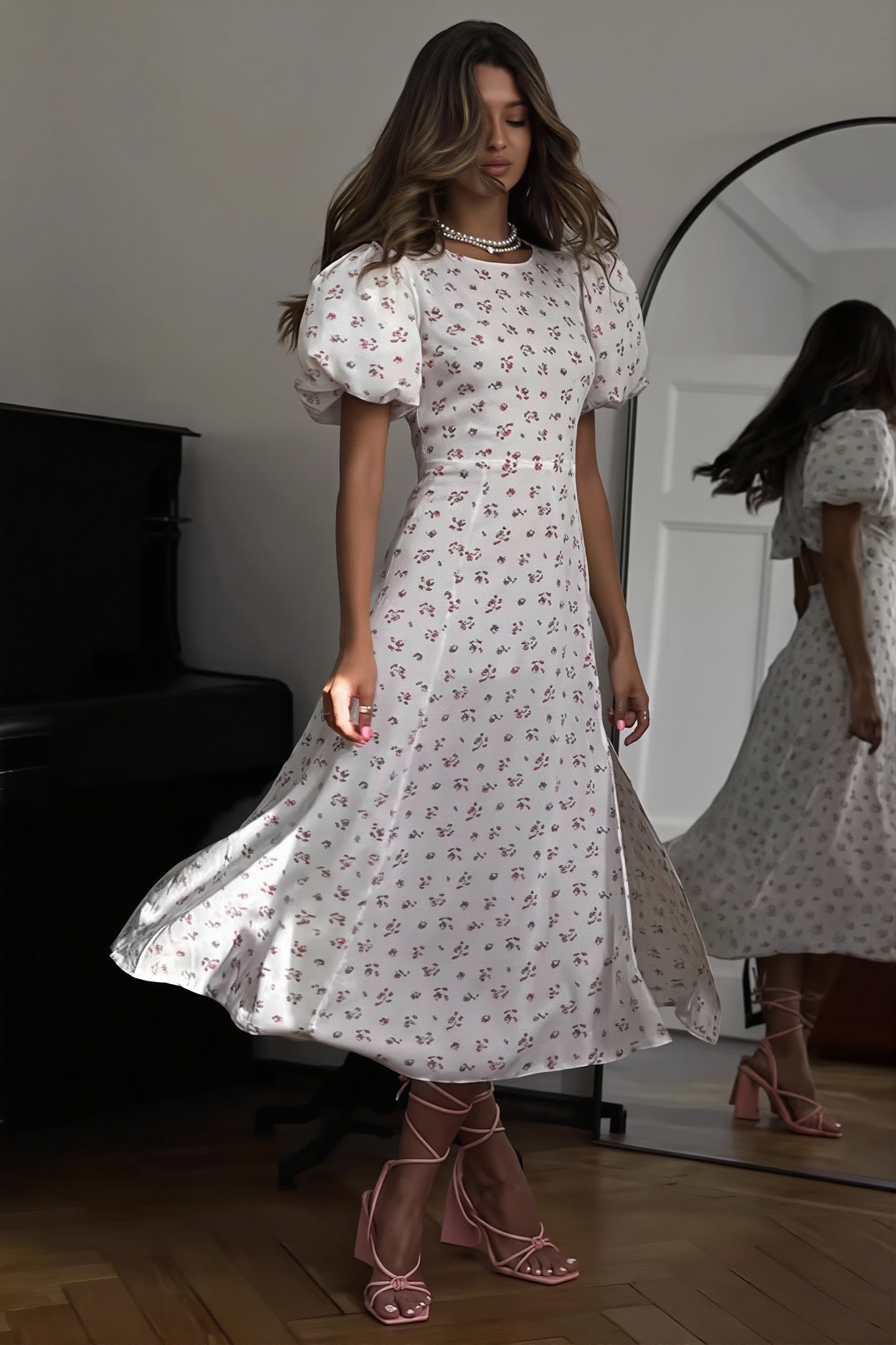 Floral Split Puff Sleeve Maxi Dress