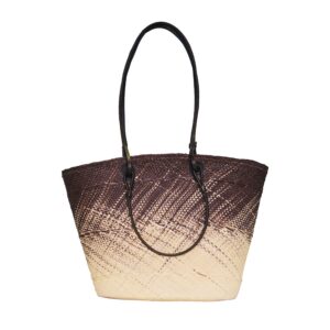 Detailed Natural Leather Medium Basket Bag