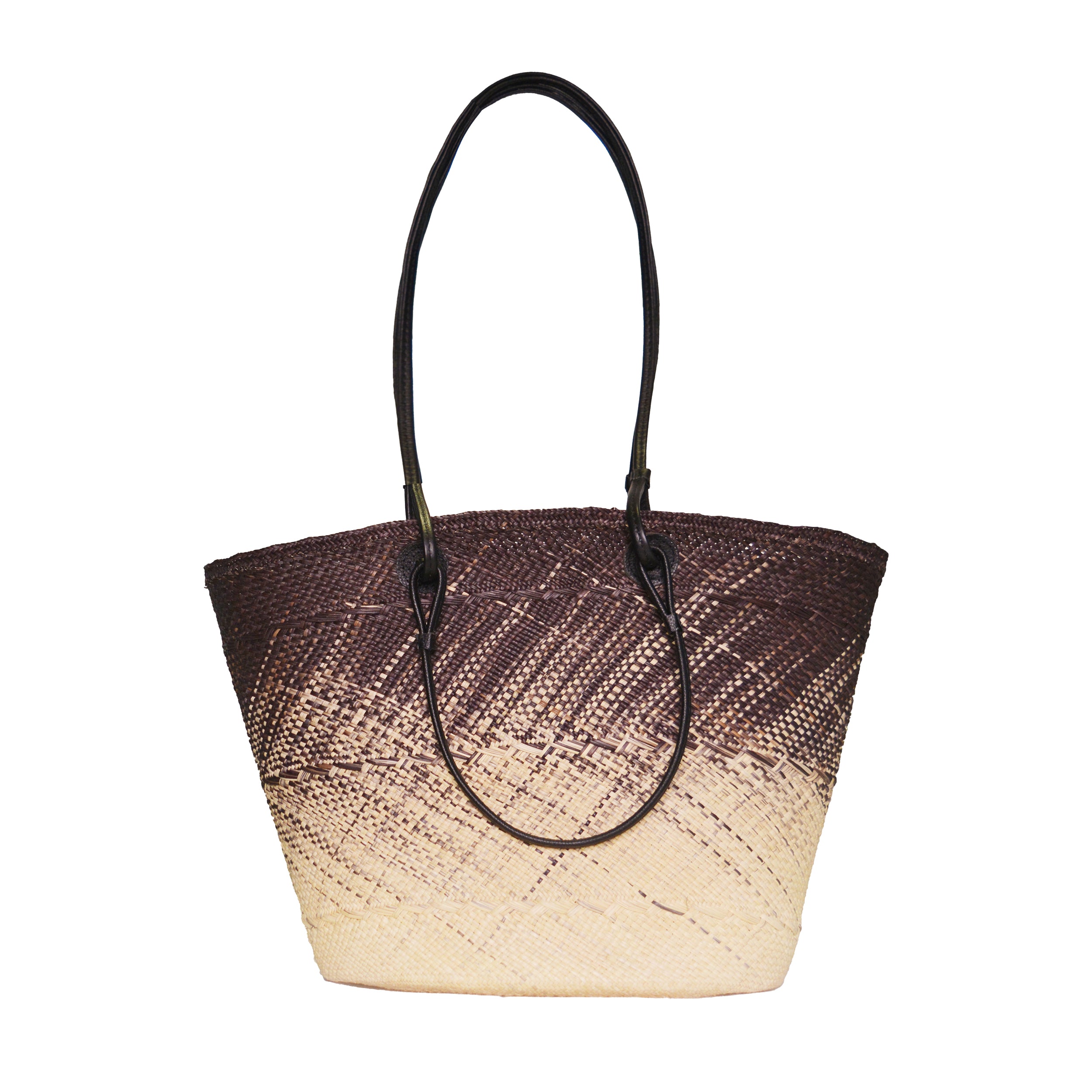 Detailed Natural Leather Medium Basket Bag