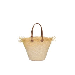 Trimmed Natural Leather Compact Basket Bag