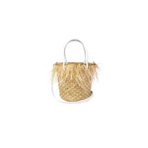 Feathers Seashell Soft Baby Bucket with Leather Handle Basket