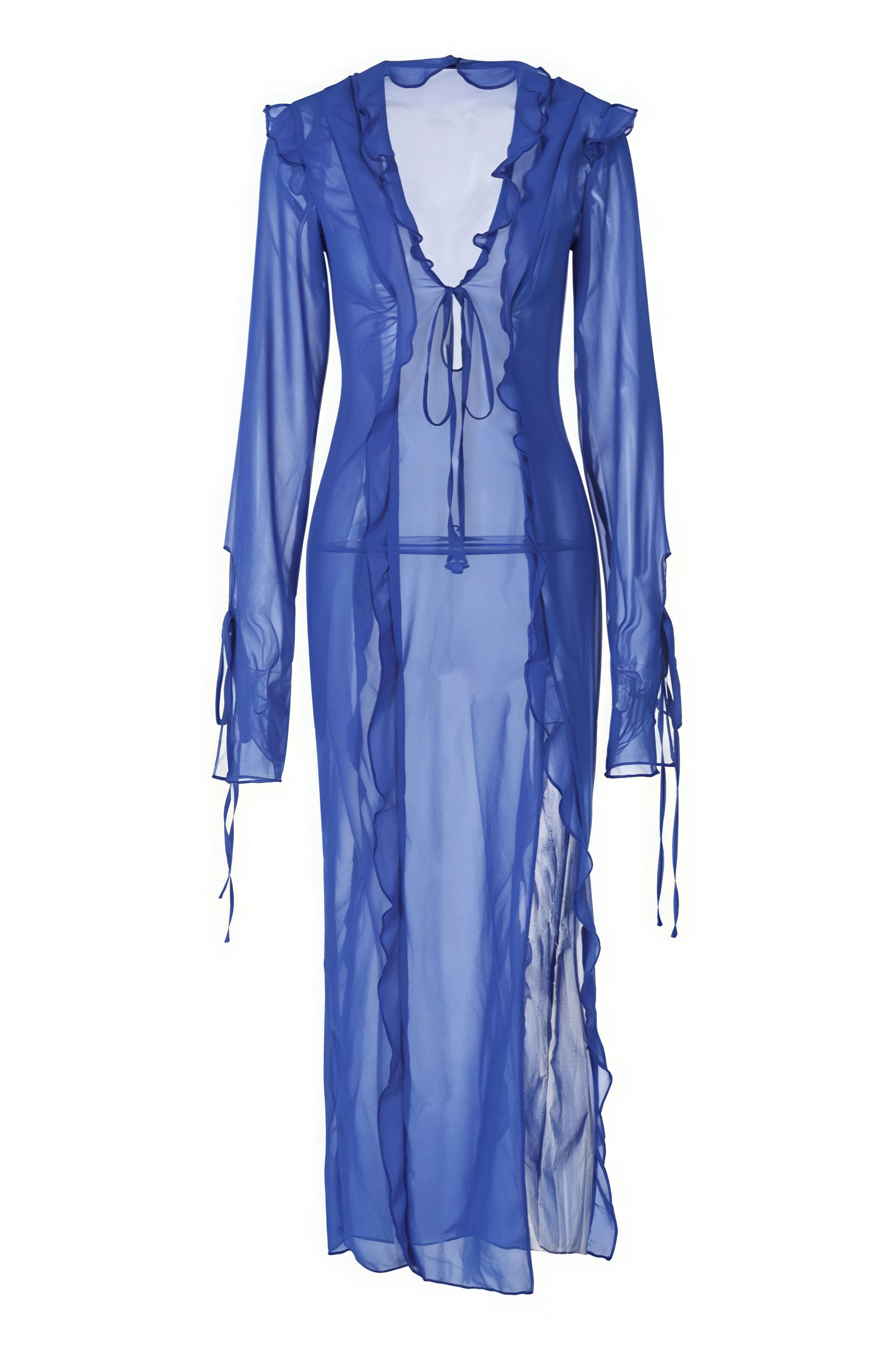 Gleaming Sheer V-Neck Neck Wrap Tie Slit Dress - Image 7