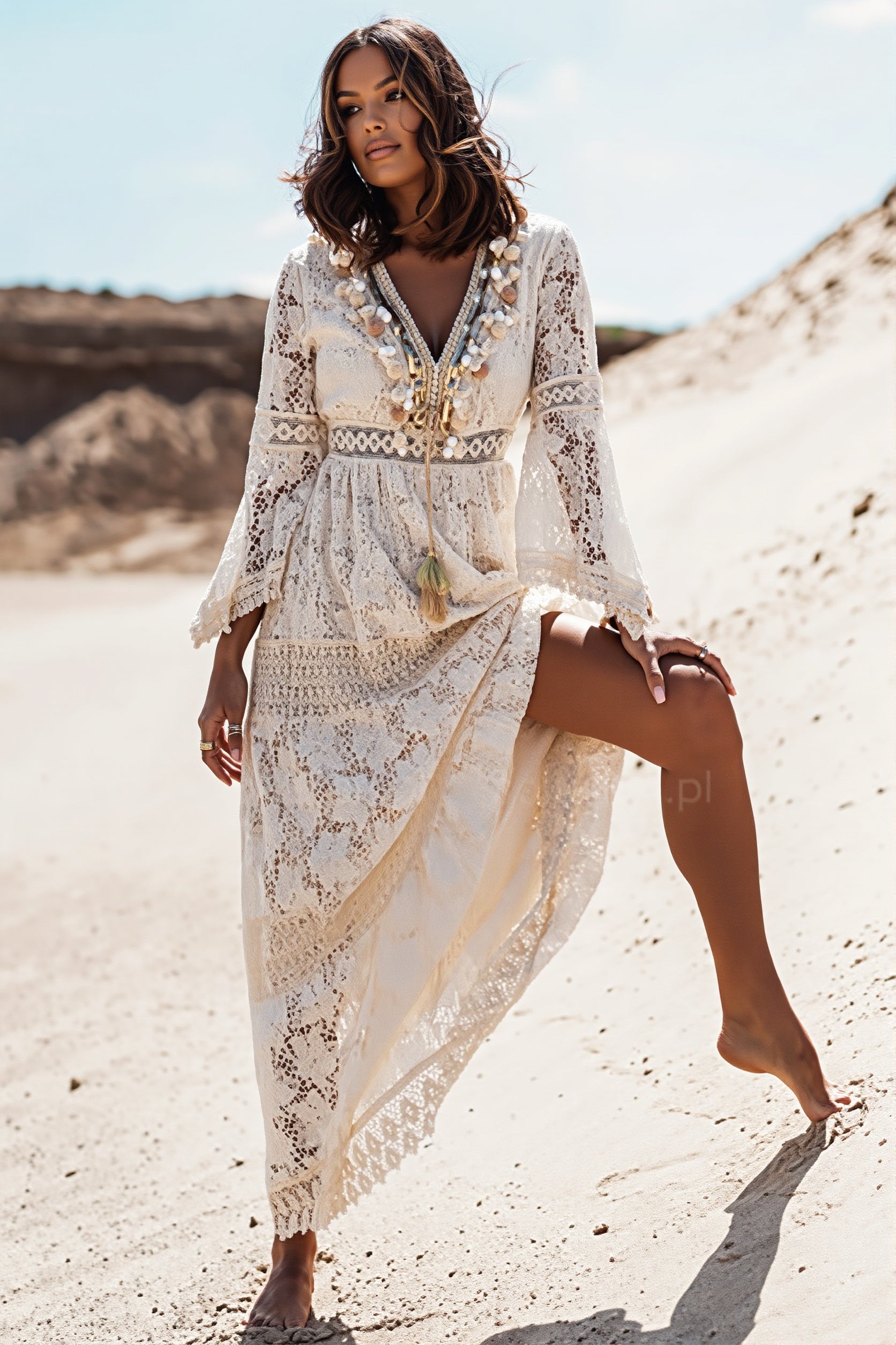 Tassel Lace Spliced Long Boho Dress - Image 5