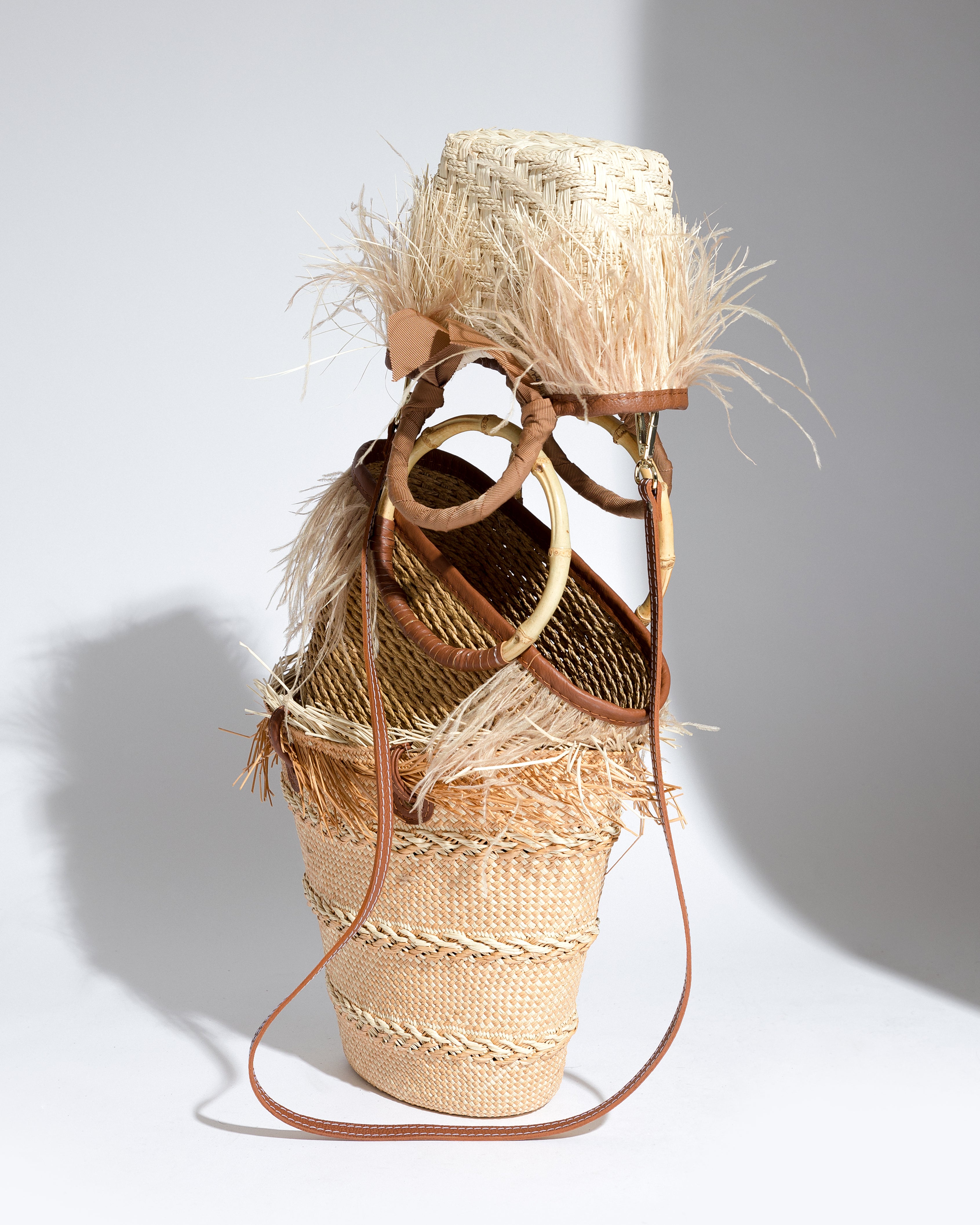 Natural Leather Compact Basket Bag