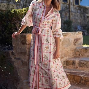 Linen Floral Tie Long Cardigan Boho Dress