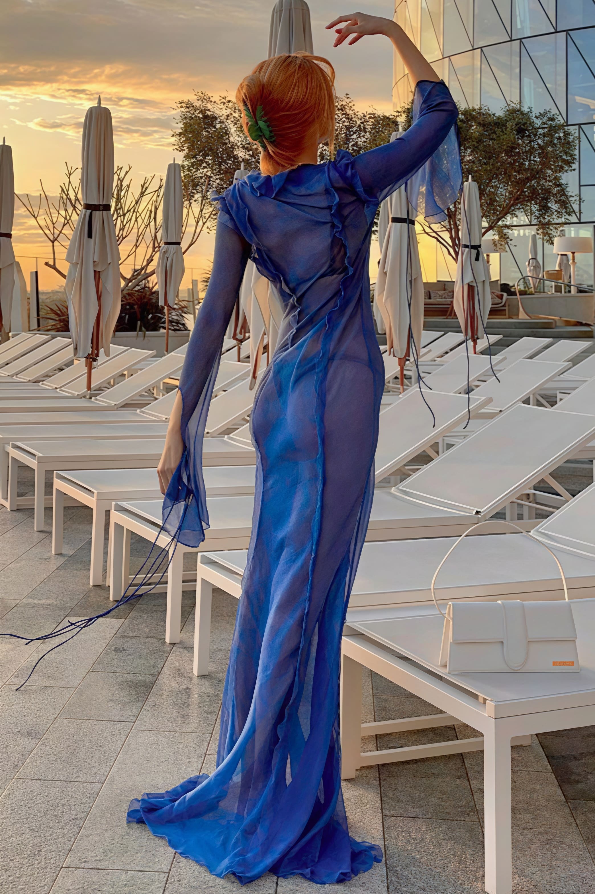 Gleaming Sheer V-Neck Neck Wrap Tie Slit Dress - Image 3