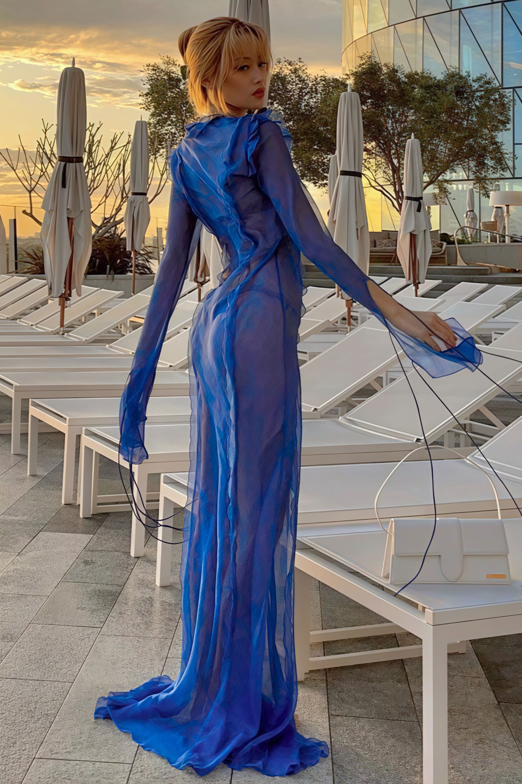 Gleaming Sheer V-Neck Neck Wrap Tie Slit Dress - Image 2