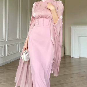 Twilight Glossy Flowy Sleeve Slim Maxi Dress