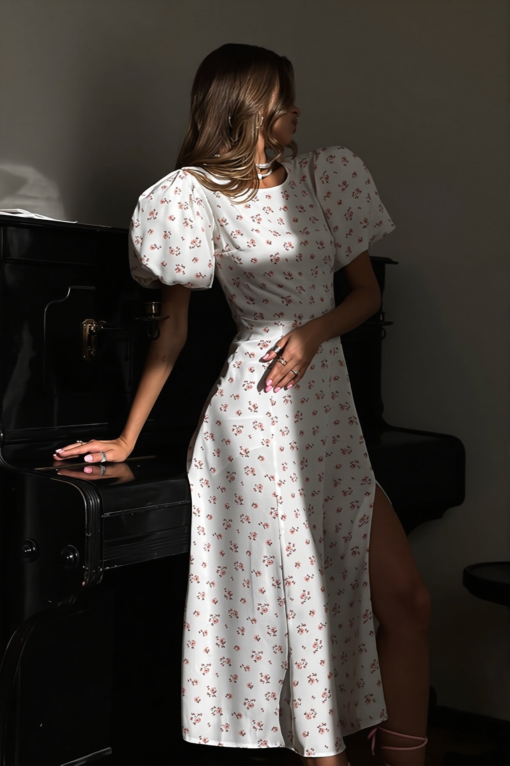 Floral Split Puff Sleeve Maxi Dress - Image 4
