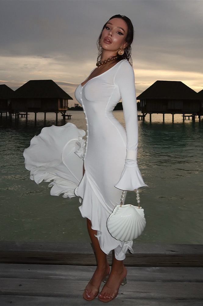 Afterglow Solid Flare Sleeve Split Maxi Dress - Image 7