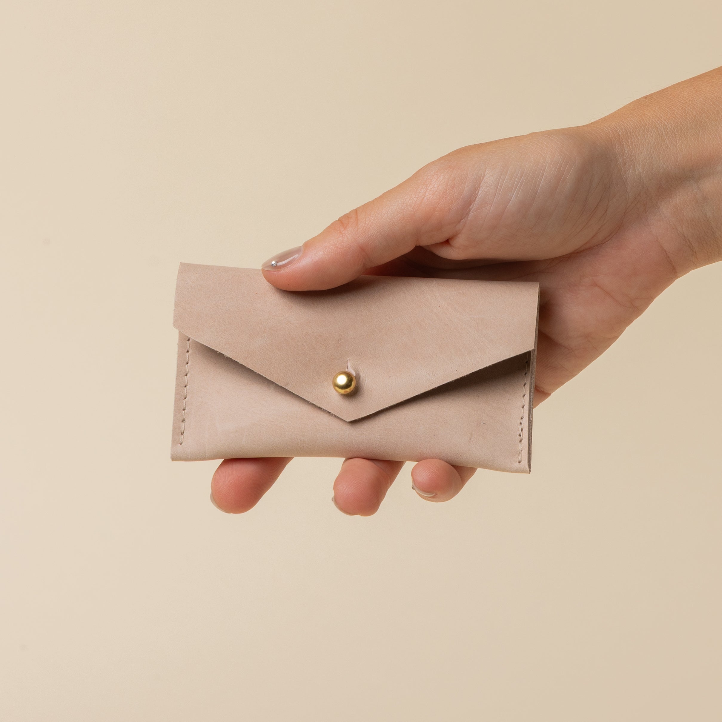 Stone Grey Leather Compact Snap Card Holder