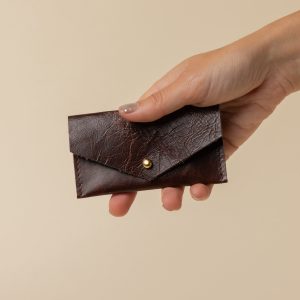 Glossy Chocolate Leather Compact Snap Card Holder