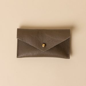 Olive Green Leather Compact Snap Card Holder