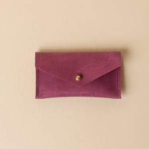 Raspberry Red Leather Compact Snap Card Holder