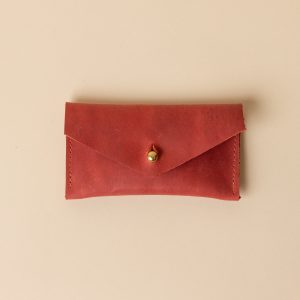 Deep Red Leather Compact Snap Card Holder