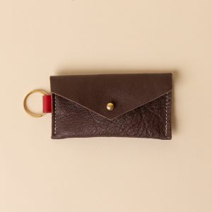 Mahogany Brown and Cardinal Red Leather Keyring Card Holder