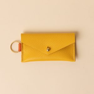Canary Yellow and Persimmon Orange Leather Keyring Card Holder