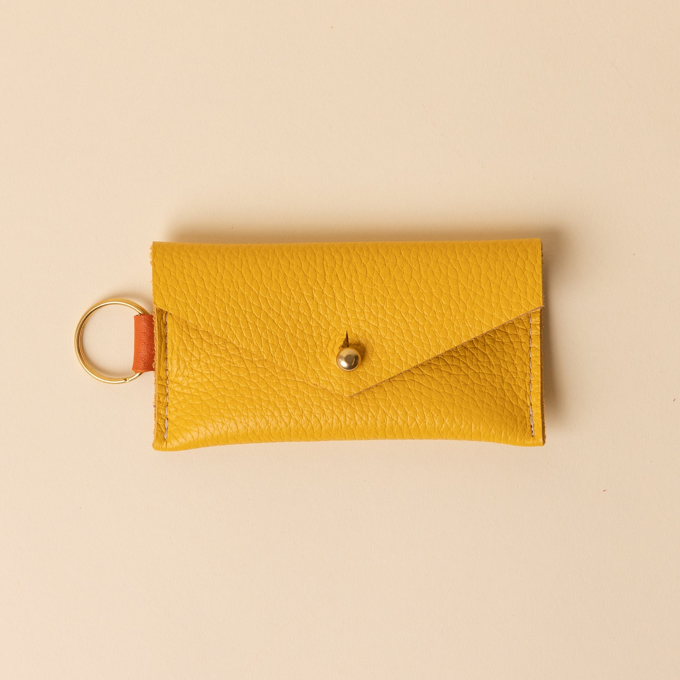 Canary Yellow and Persimmon Orange Leather Keyring Card Holder