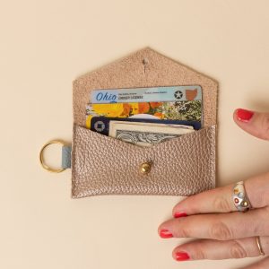 Soft Gold and Soft White Leather Keyring Card Holder