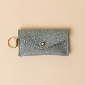 Soft White and Olive Green Leather Keyring Card Holder