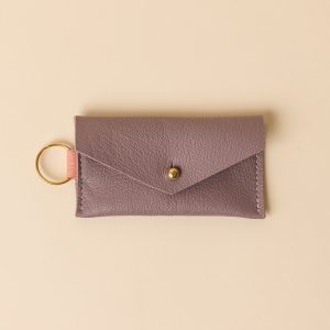 Mauve and Salmon Pink Leather Keyring Card Holder