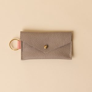 Mushroom Taupe and Salmon Pink Leather Keyring Card Holder