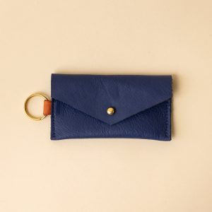 Navy Blue and Orange Leather Keyring Card Holder