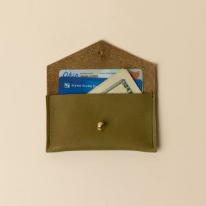 Herbal Green Leather Compact Snap Card Holder