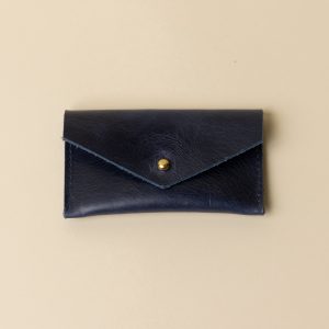 Indigo Blue Leather Compact Snap Card Holder