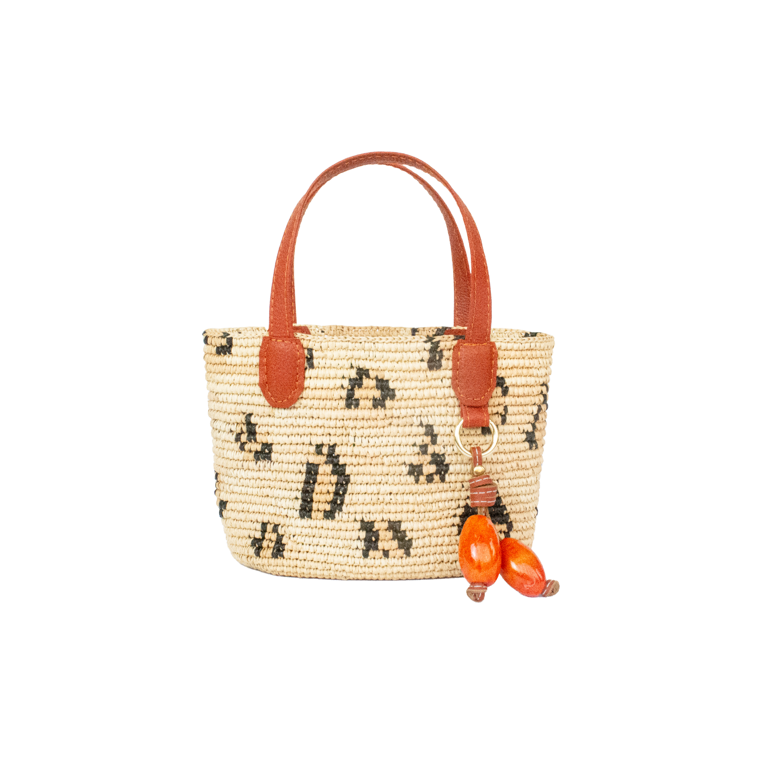 Mini Oval Basket In Leopard Print with Leather Handles