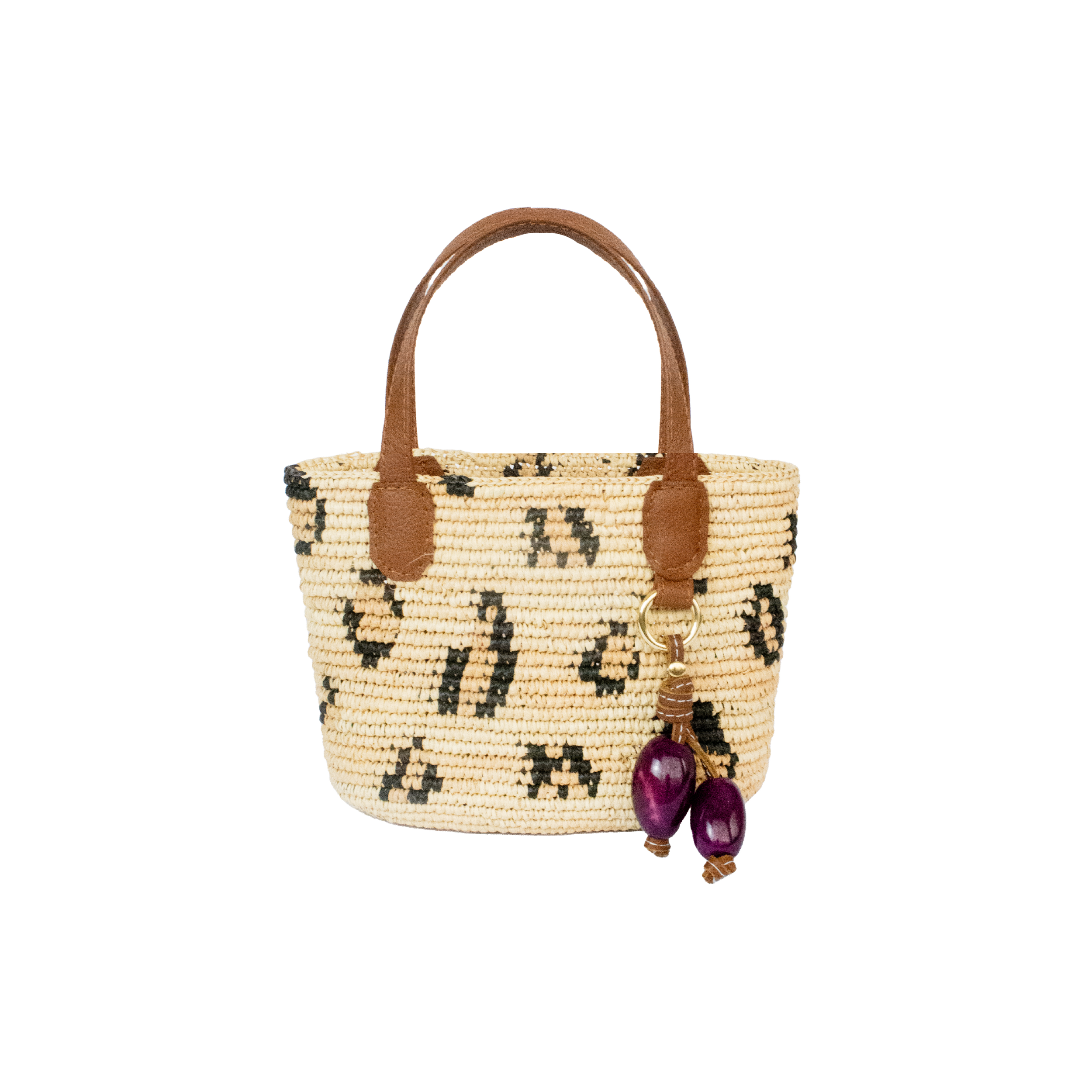 Mini Oval Basket In Leopard Print with Leather Handles