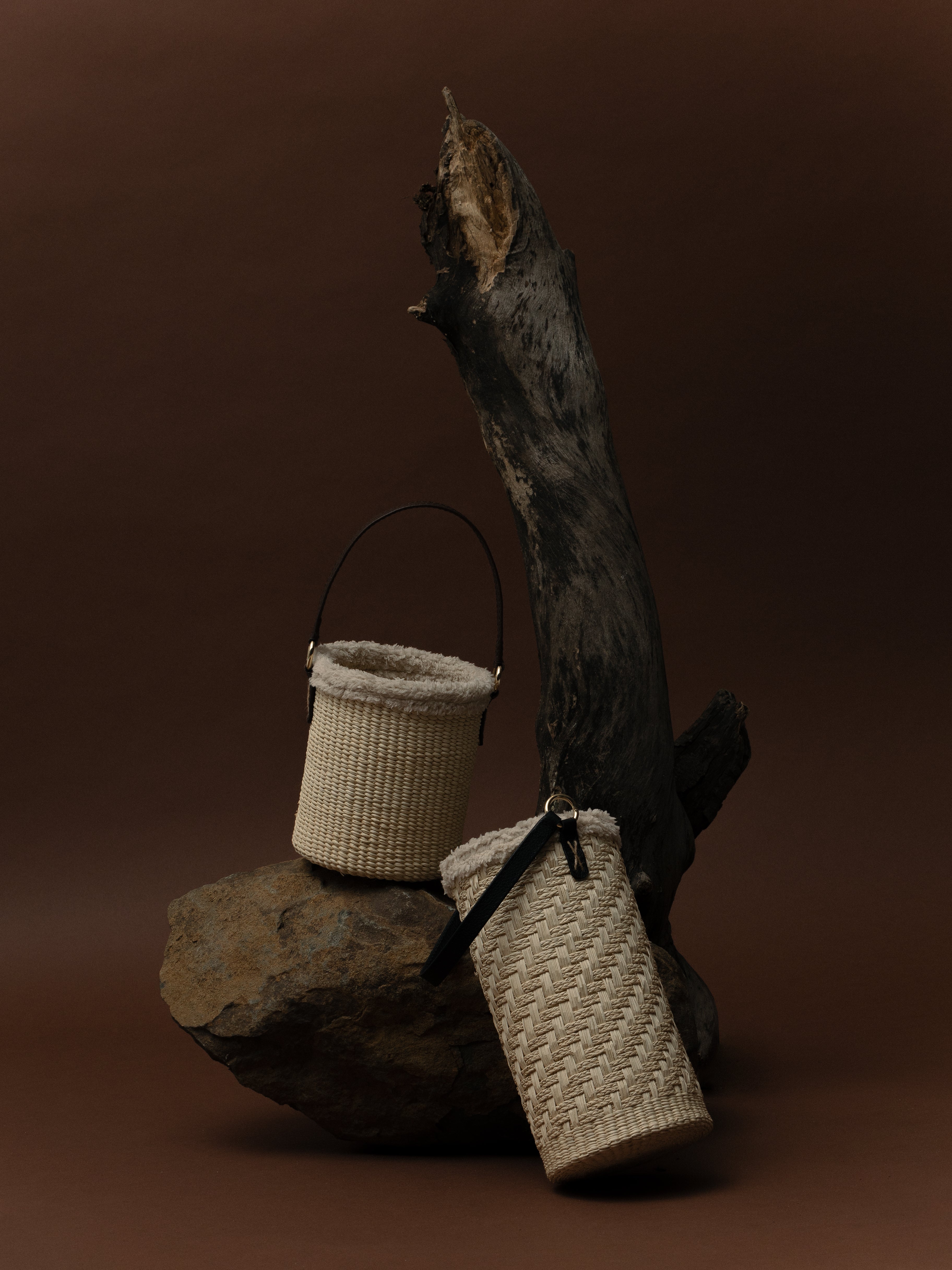 Thick Weave Mini Bucket with Plush Fabric Border Basket