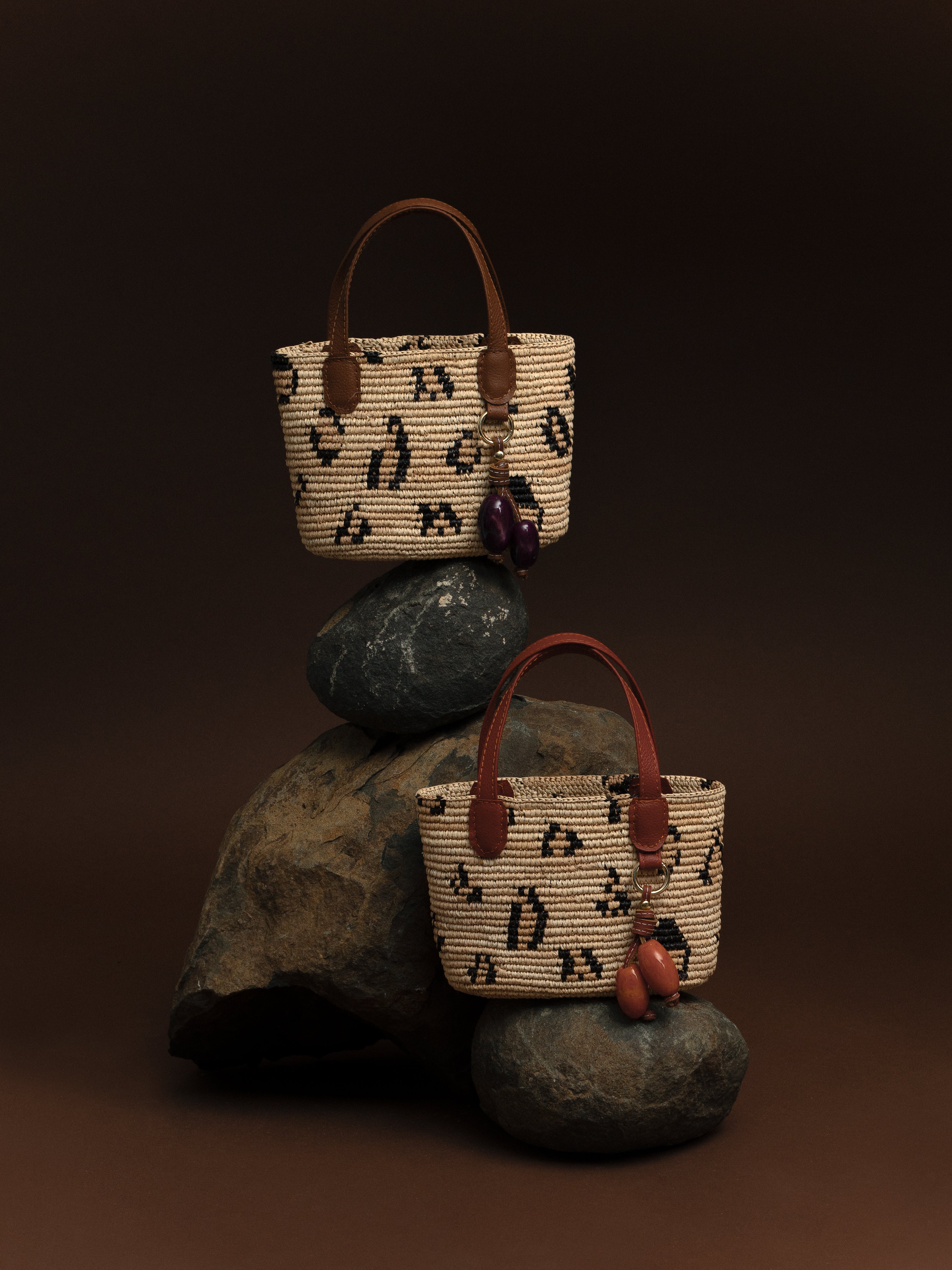 Mini Basket Mexicana In Leopard Print with Leather Strap