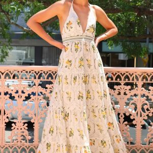 Deep-V Backless Halter Sweet Boho Dress