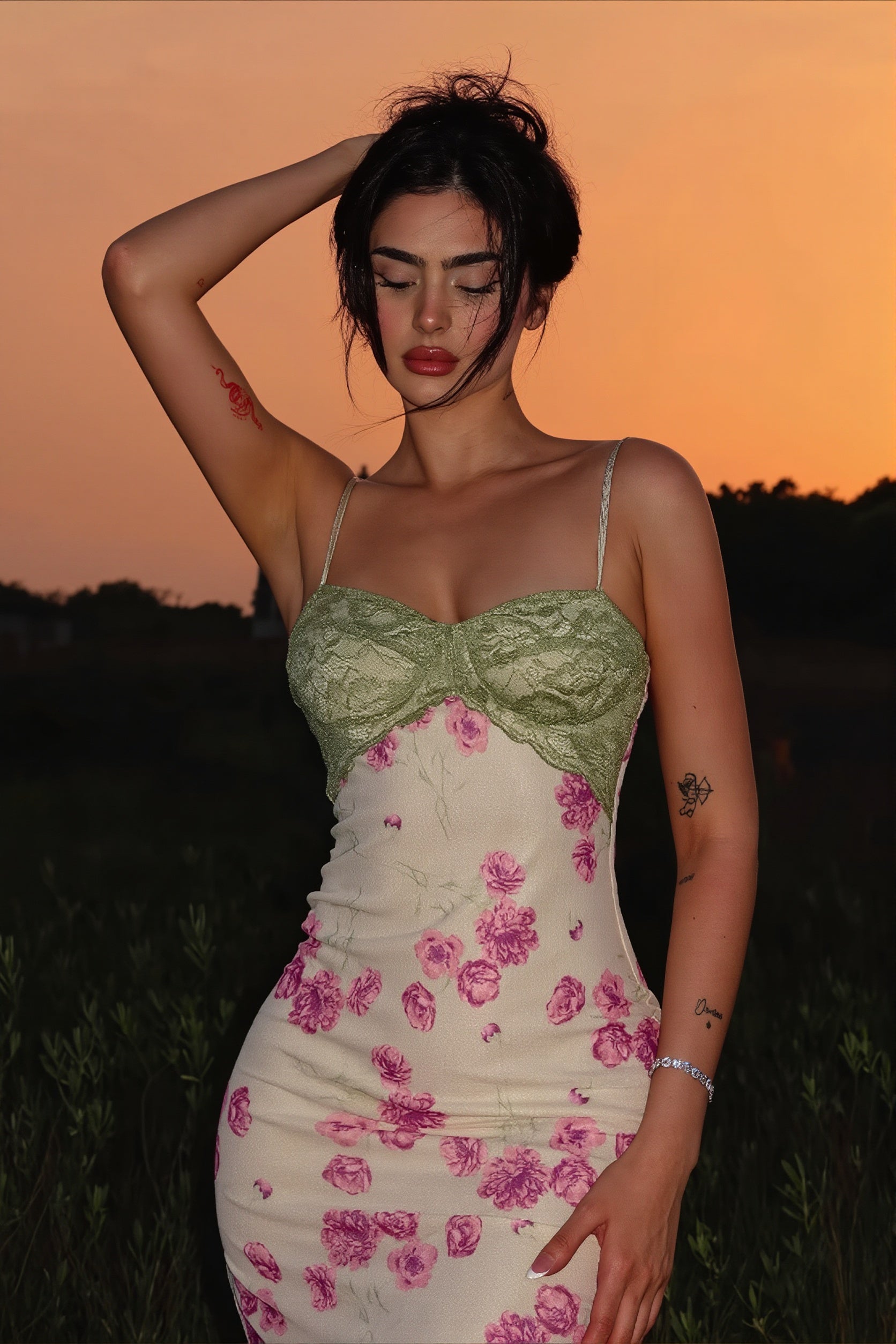 Contrast Lace Floral Cami Maxi Dress - Image 3