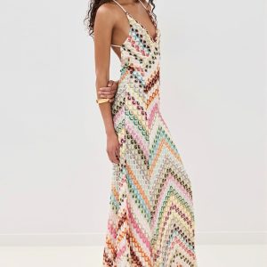 Striped Knit Cutout Texture Maxi Dress