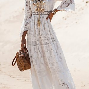 Tassel Lace Spliced Long Boho Dress